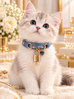 Authentic Louis Vuitton Gold Padlock & Key + Unbranded Pet Collar Dog Cat
